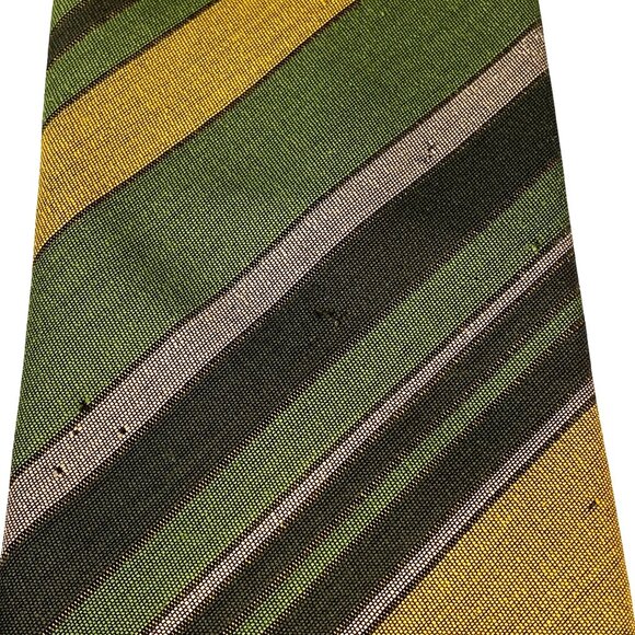 BJ Ernst Rare Collectible Vintage 1960's Green Yellow Striped Retro Neck Tie - Picture 3 of 9